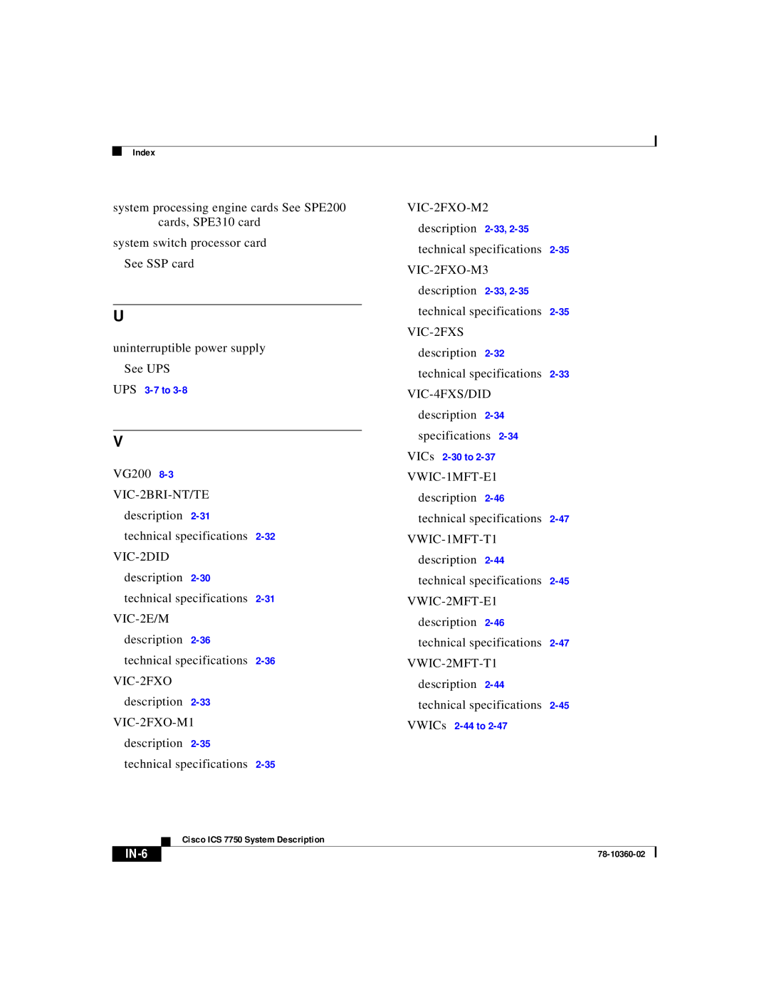 Cisco Systems ICS-7750 manual IN-6 