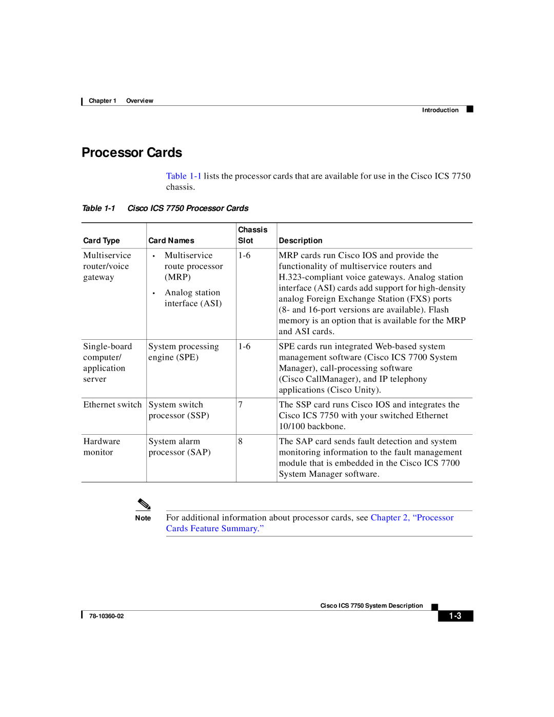 Cisco Systems ICS-7750 manual Processor Cards, Mrp 