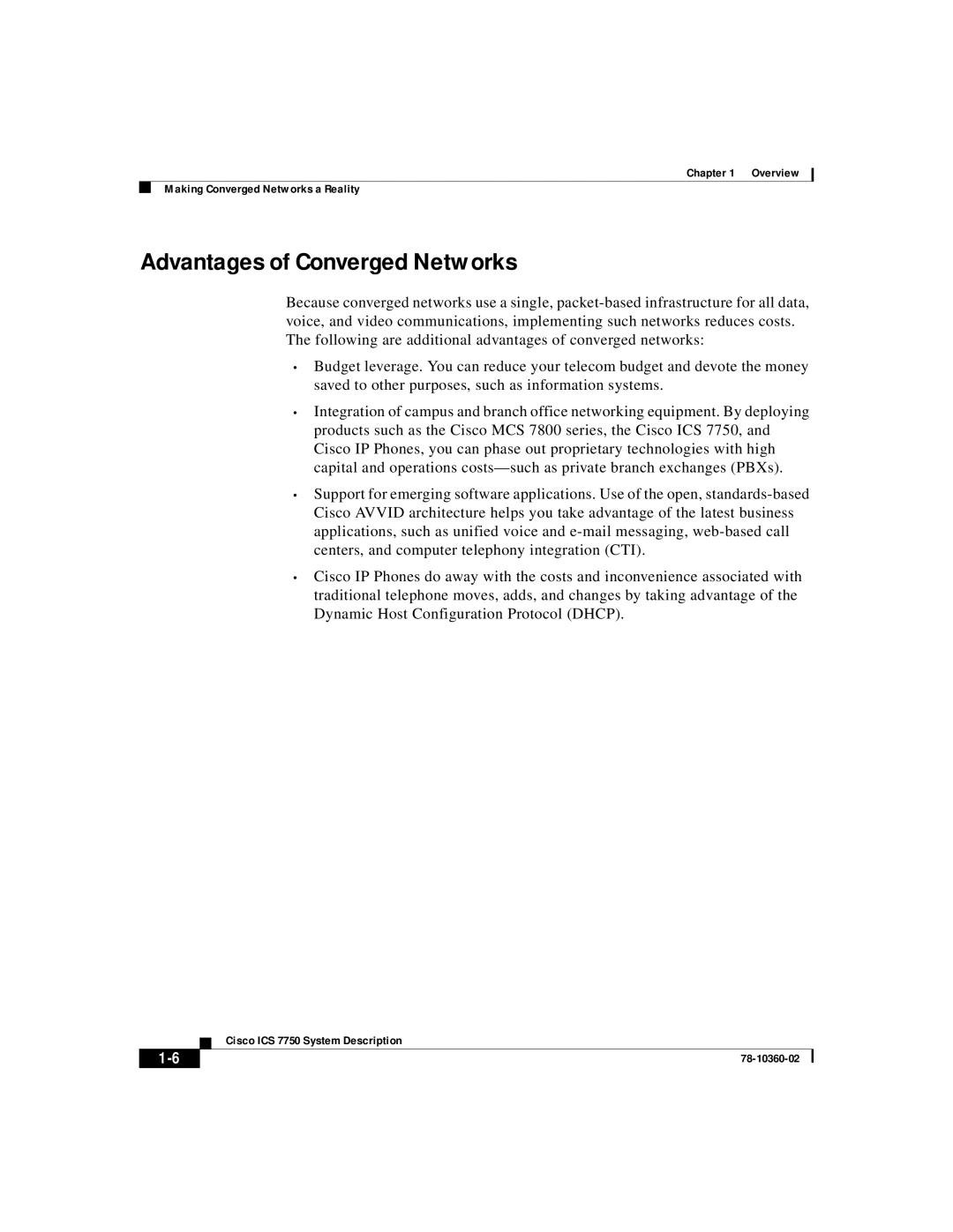 Cisco Systems ICS-7750 manual Advantages of Converged Networks 