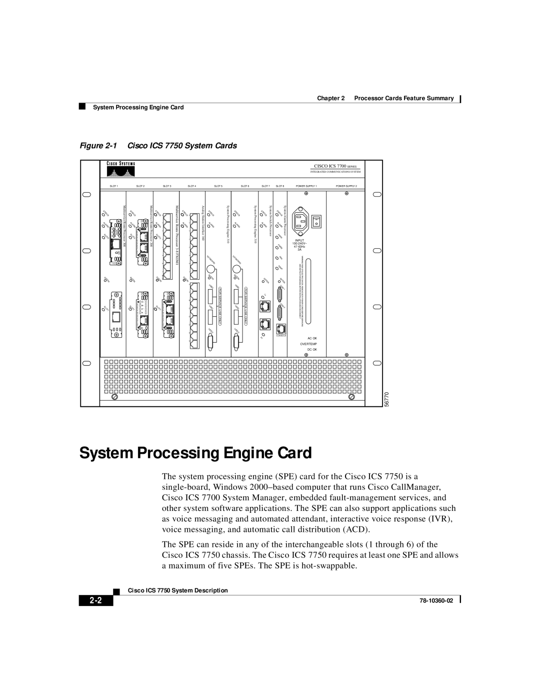 Cisco Systems ICS-7750 manual System Processing Engine Card, Cisco ICS 7700 Series 