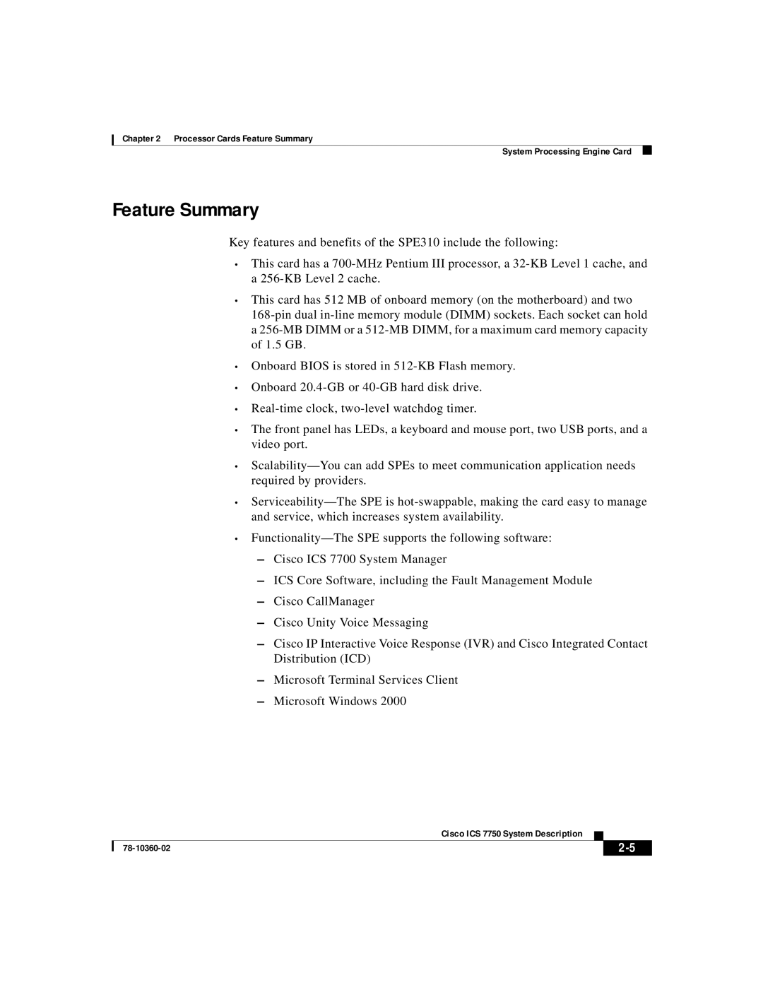 Cisco Systems ICS-7750 manual Feature Summary 