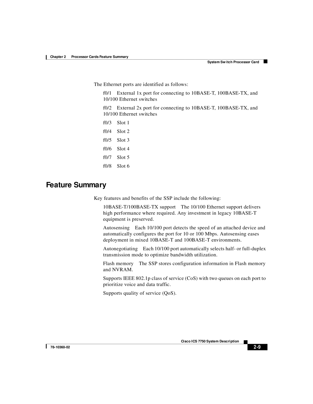 Cisco Systems ICS-7750 manual Feature Summary 