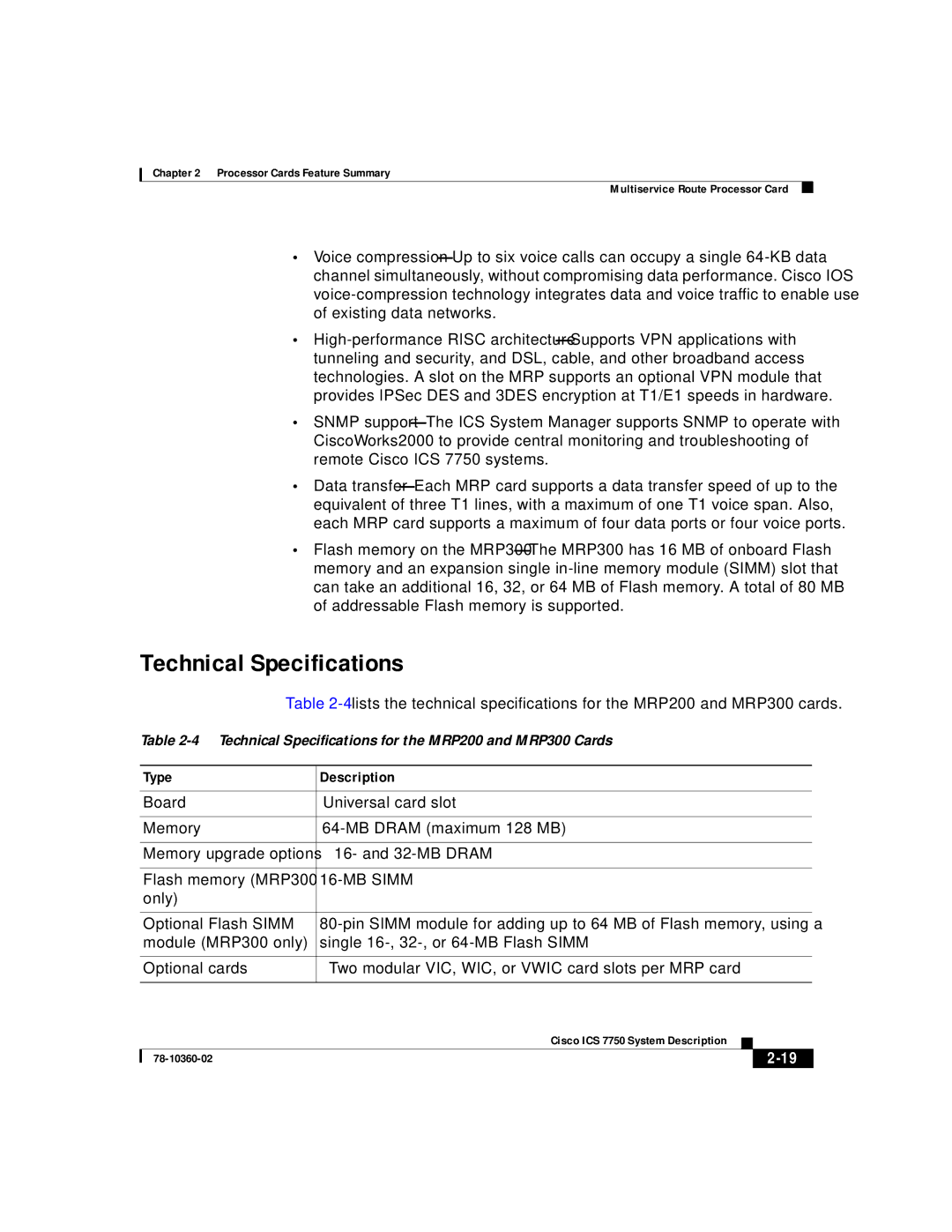 Cisco Systems ICS-7750 manual Technical Specifications, MB Simm 