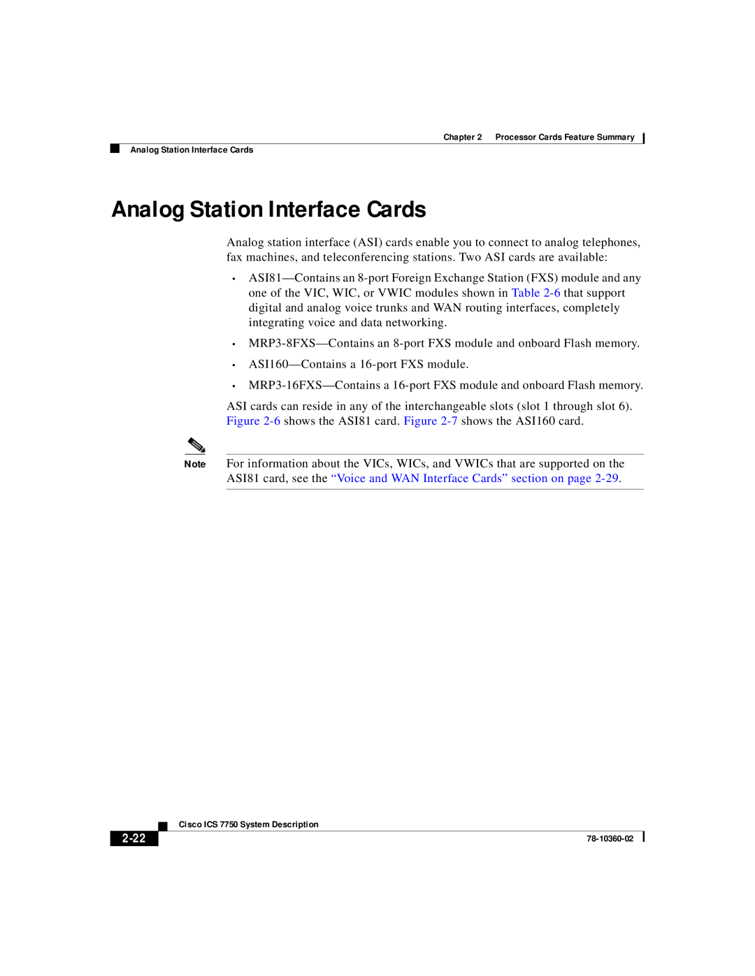 Cisco Systems ICS-7750 manual Analog Station Interface Cards 