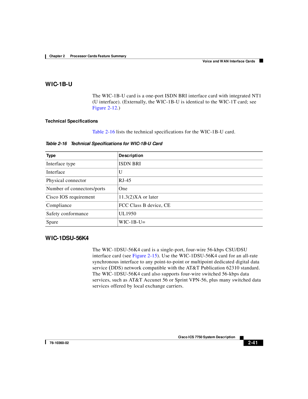 Cisco Systems ICS-7750 manual WIC-1B-U= 