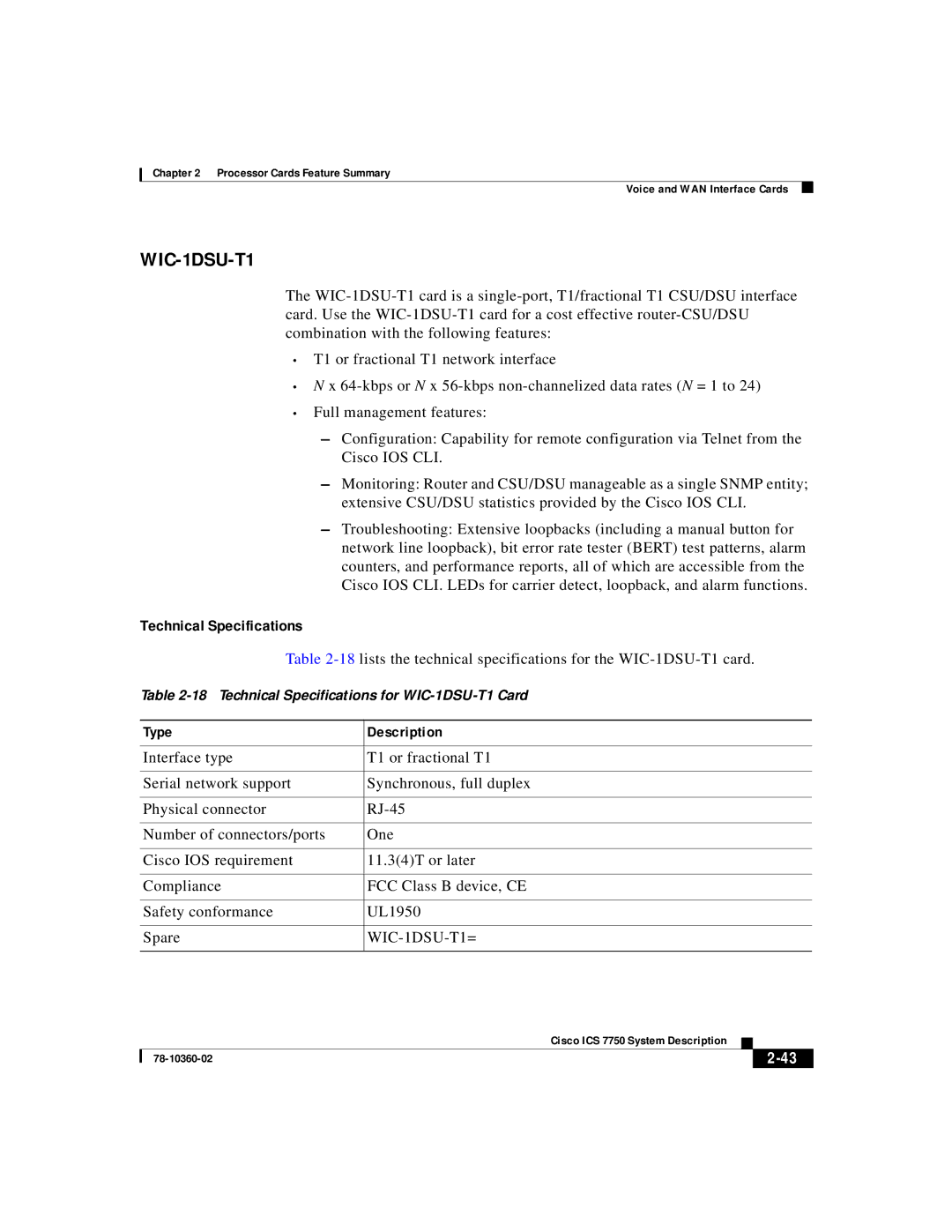 Cisco Systems ICS-7750 manual WIC-1DSU-T1= 