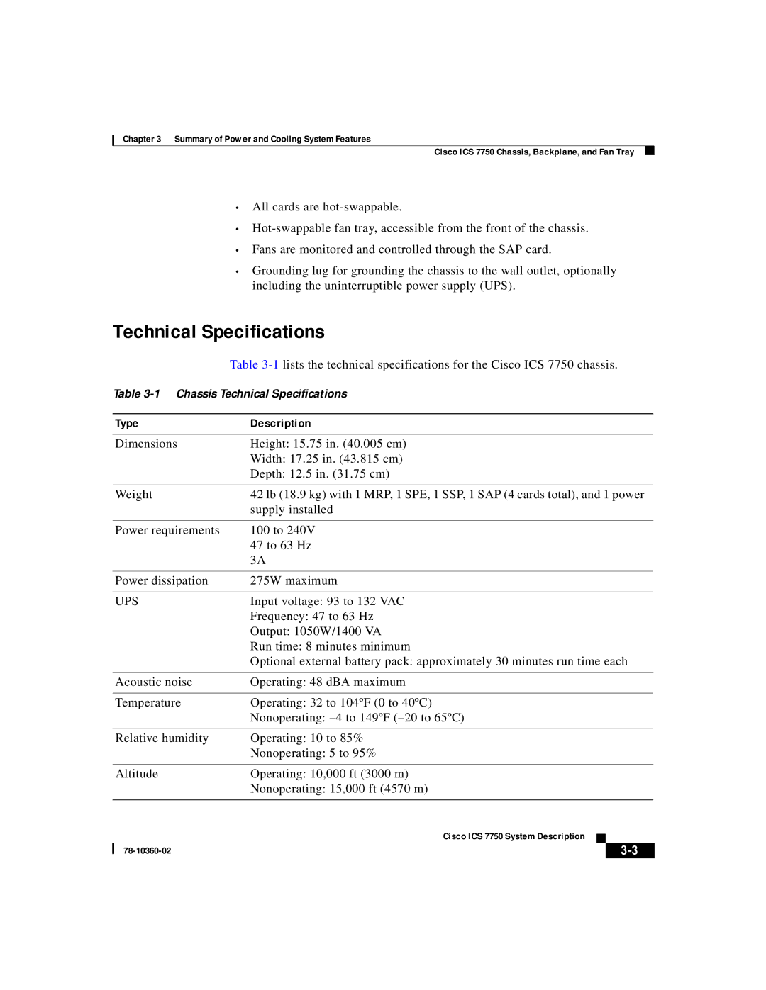 Cisco Systems ICS-7750 manual Technical Specifications, Ups 