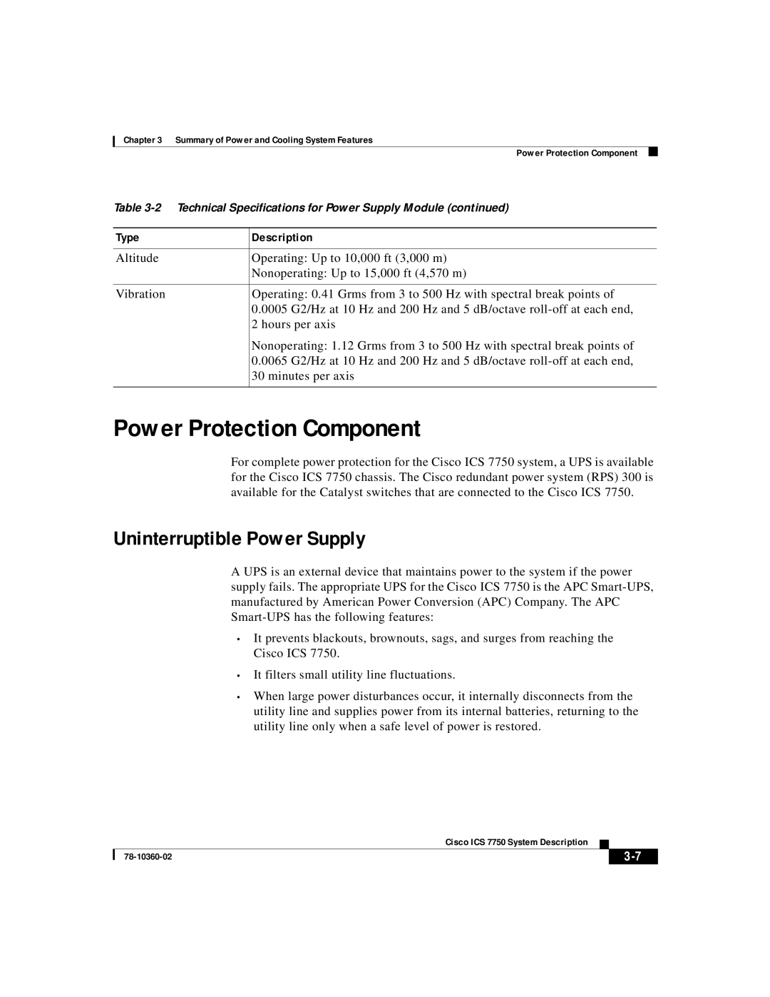 Cisco Systems ICS-7750 manual Power Protection Component, Uninterruptible Power Supply 