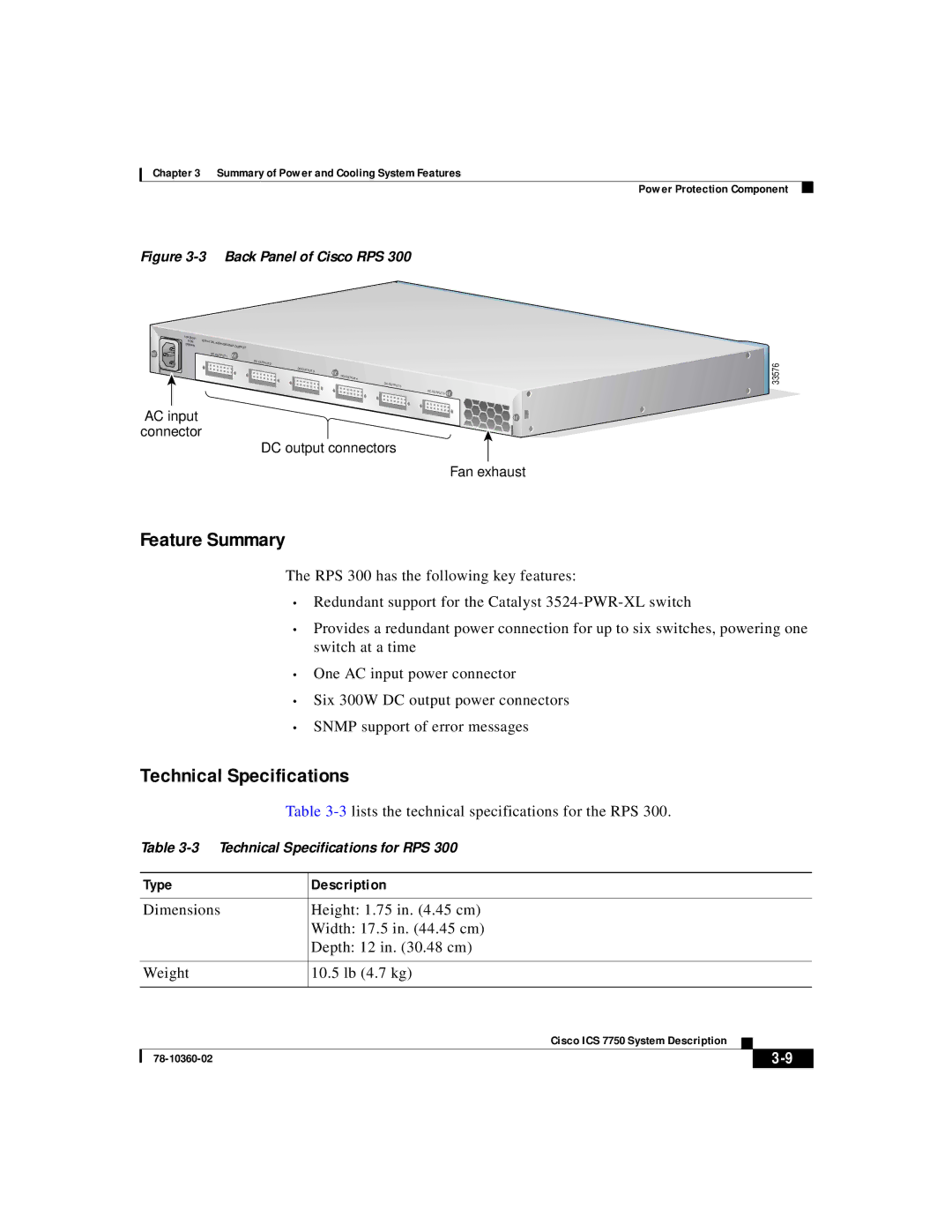 Cisco Systems ICS-7750 manual Feature Summary, Technical Specifications 