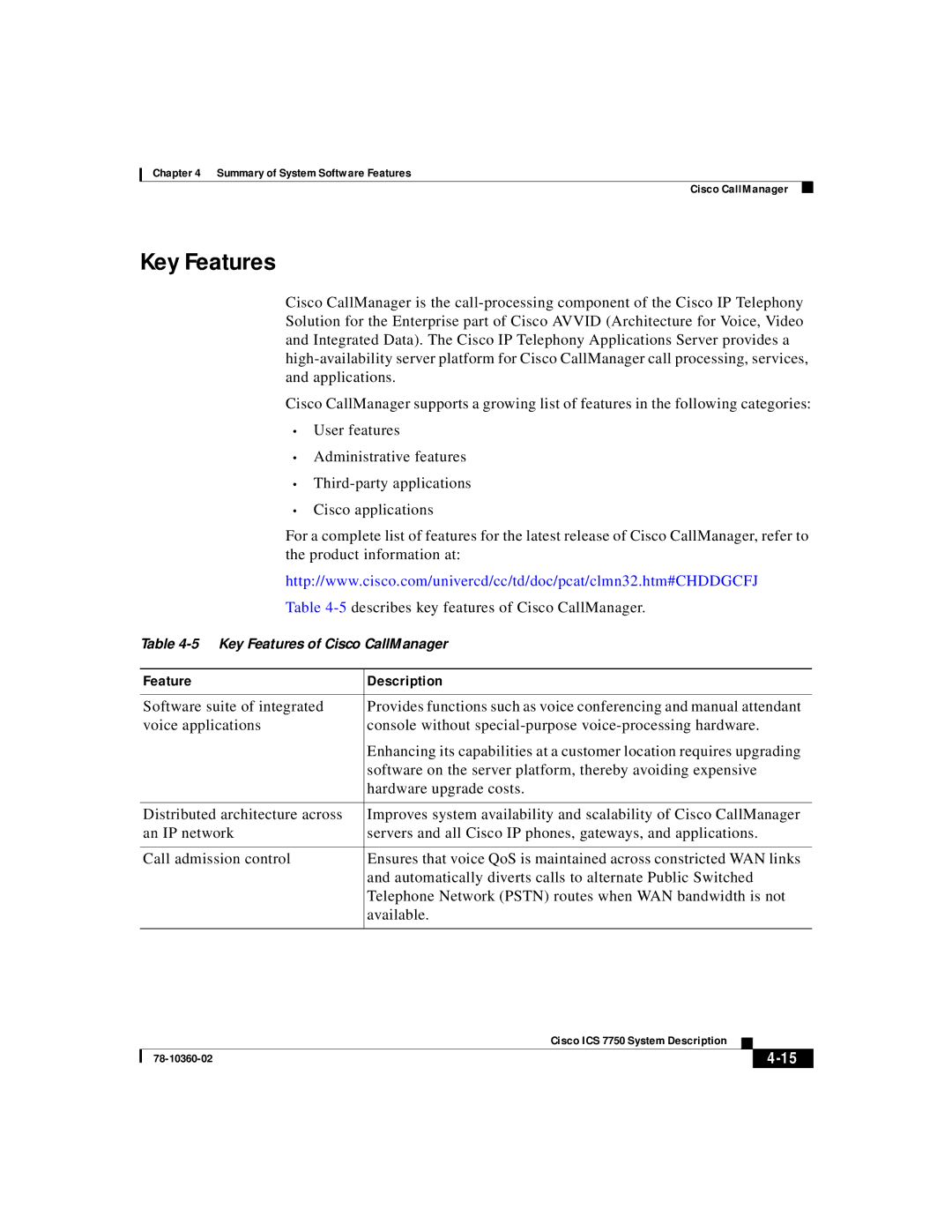 Cisco Systems ICS-7750 manual Feature Description 