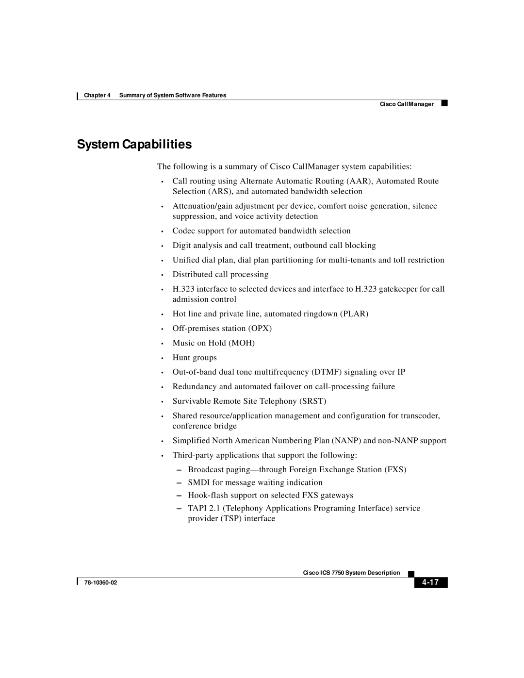 Cisco Systems ICS-7750 manual System Capabilities 