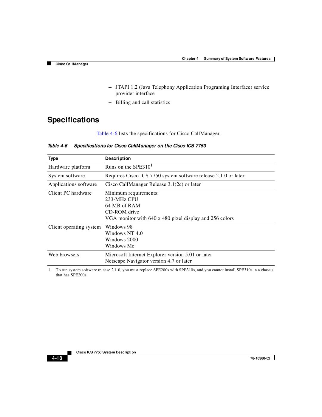 Cisco Systems ICS-7750 manual Specifications 