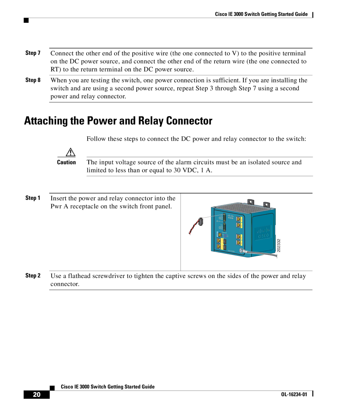 Cisco Systems IE 3000 warranty Attaching the Power and Relay Connector 