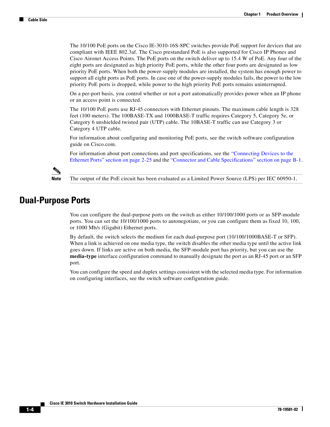 Cisco Systems IE 3010 manual Dual-Purpose Ports 