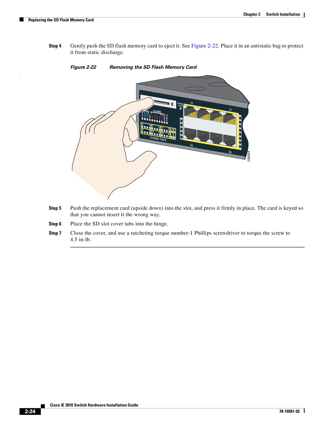 Cisco Systems IE 3010 manual Removing the SD Flash Memory Card 