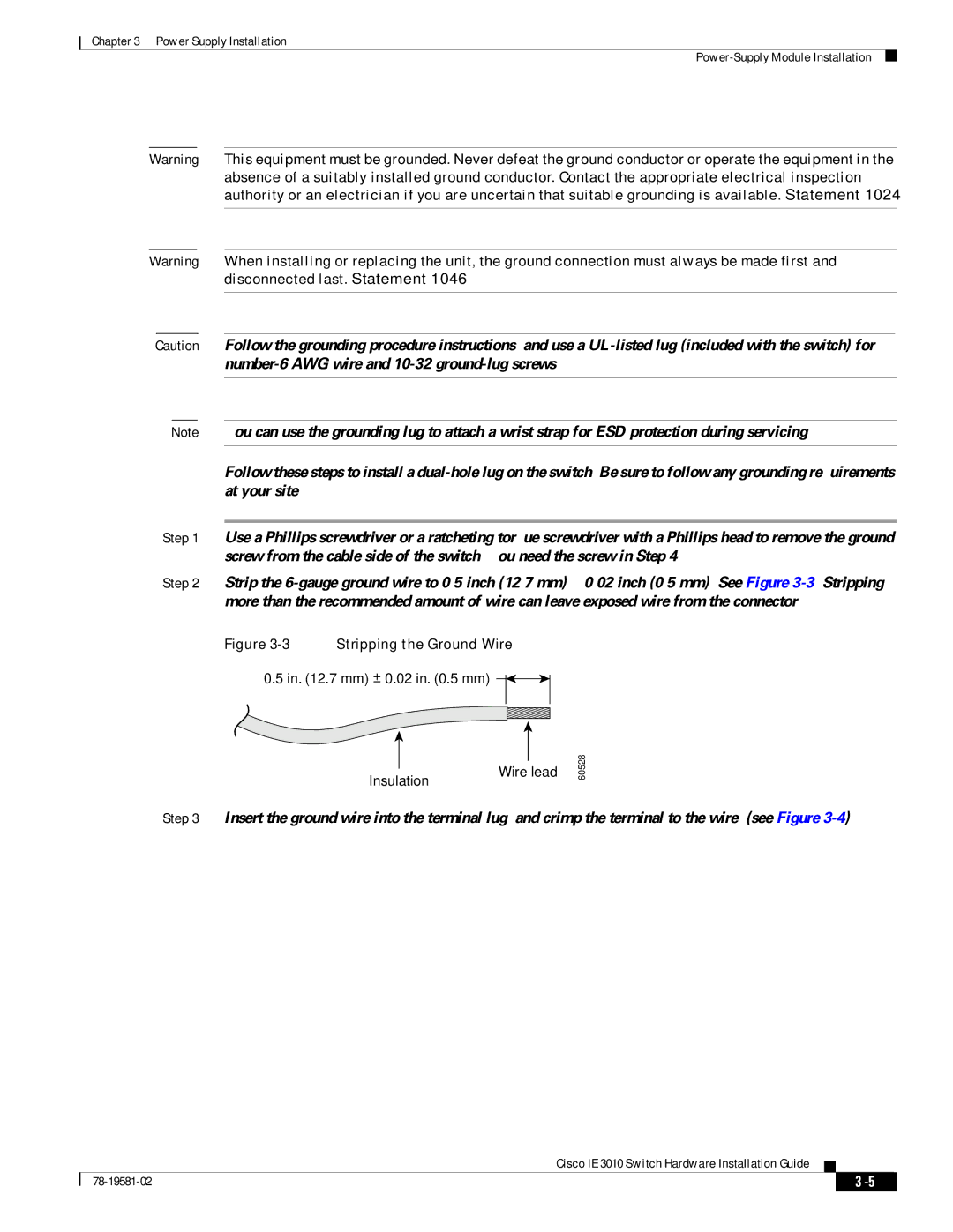 Cisco Systems IE 3010 manual Stripping the Ground Wire 