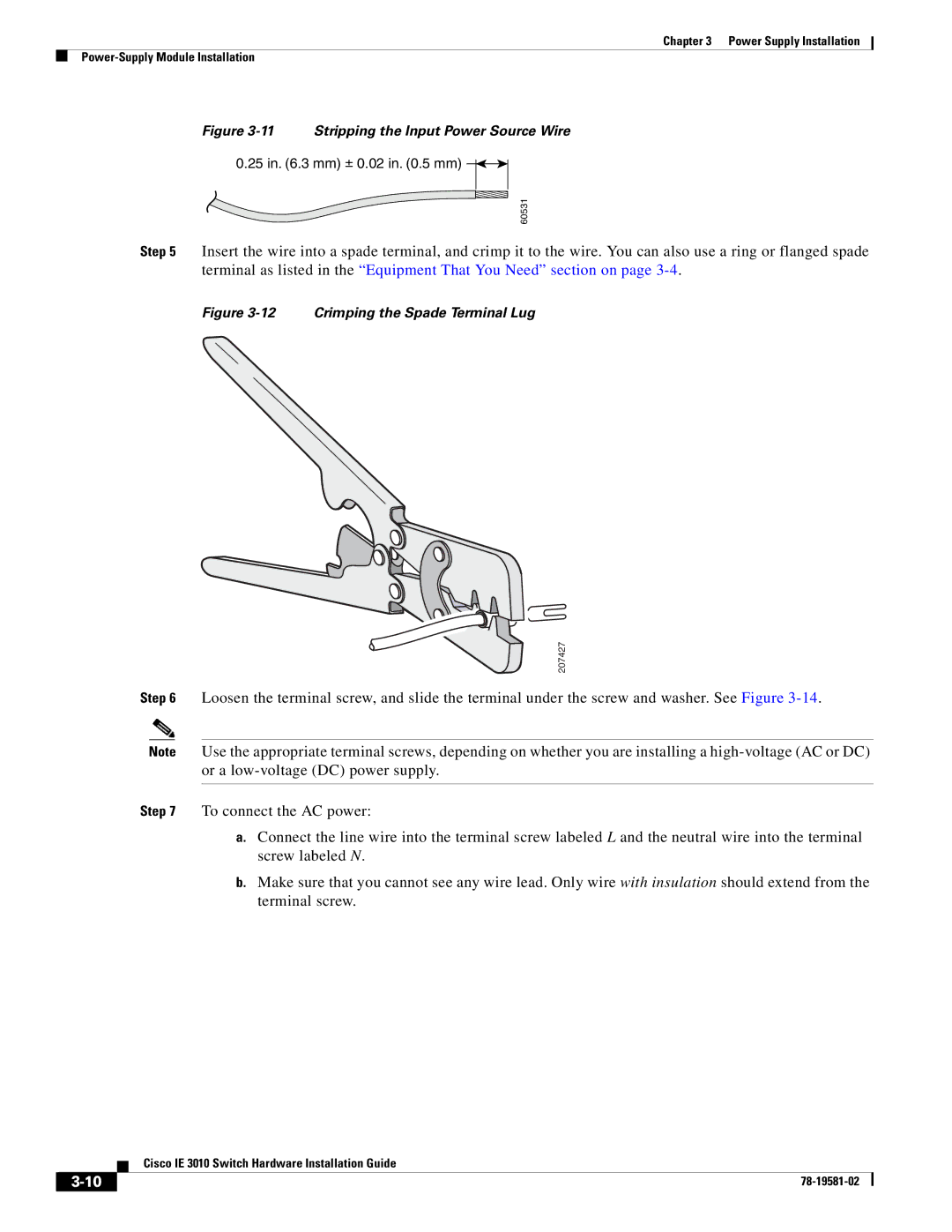 Cisco Systems IE 3010 manual Stripping the Input Power Source Wire 