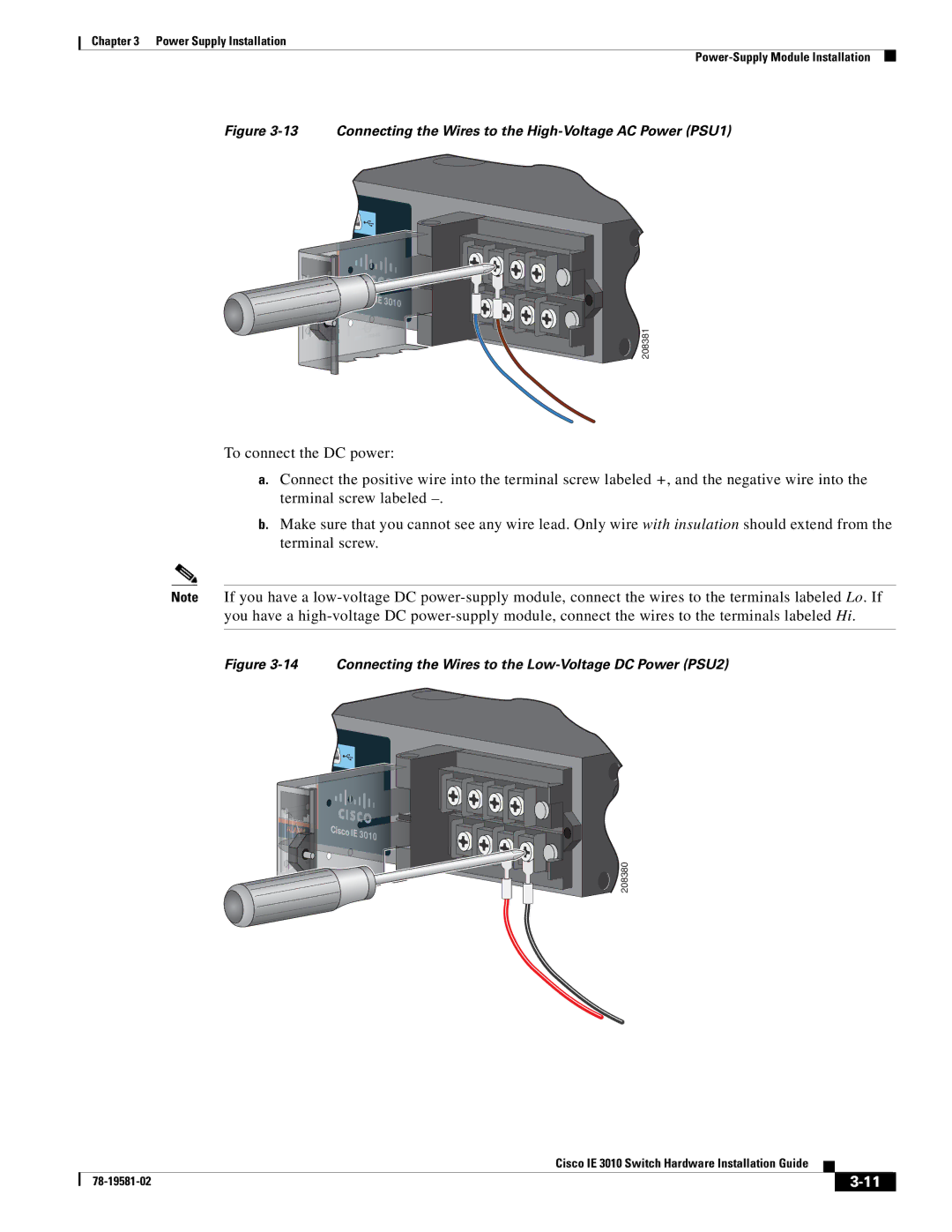 Cisco Systems IE 3010 manual Connecting the Wires to the High-Voltage AC Power PSU1 