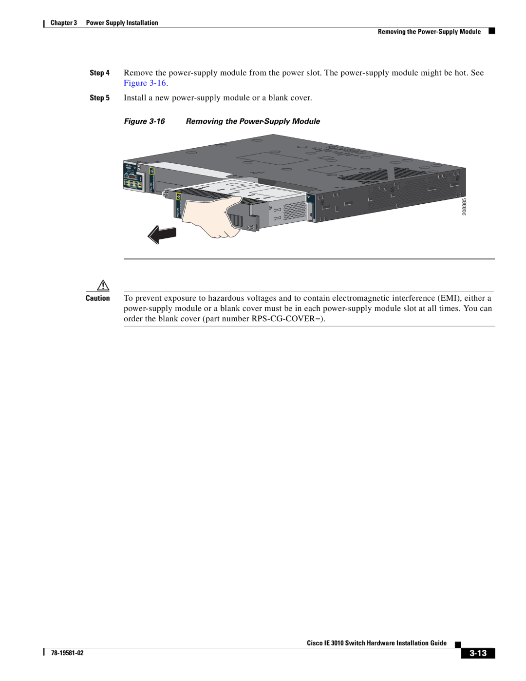 Cisco Systems IE 3010 manual Removing the Power-Supply Module 