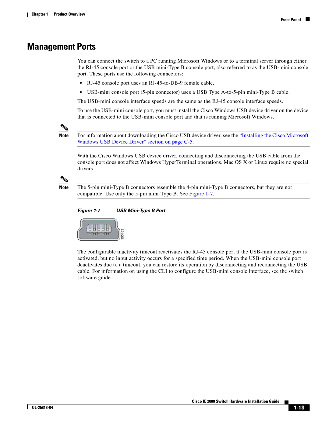 Cisco Systems IE20004TSB, IE20004TSL, IE200016TCB manual Management Ports, USB Mini-Type B Port 