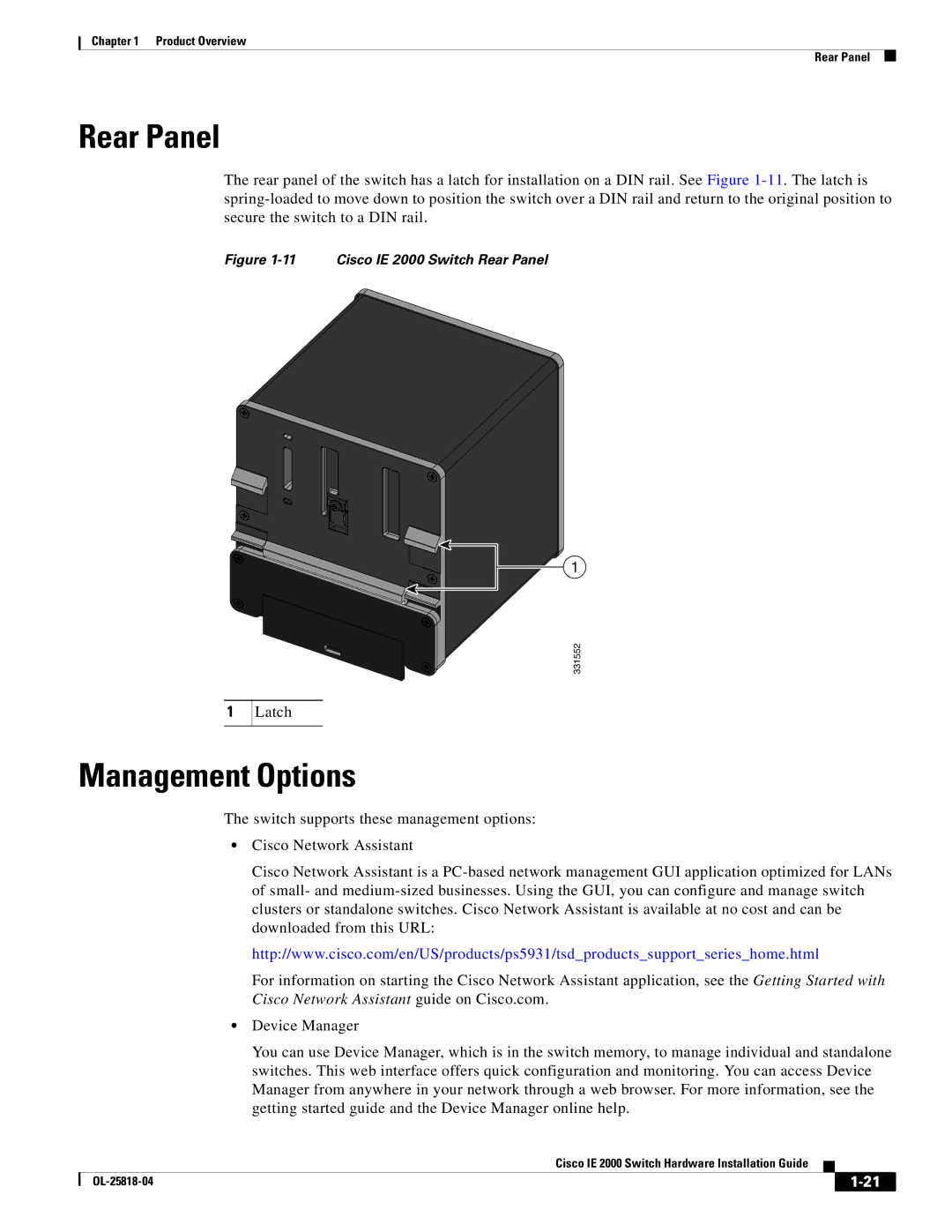 Cisco Systems IE200016TCB, IE20004TSB, IE20004TSL manual Rear Panel, Management Options 