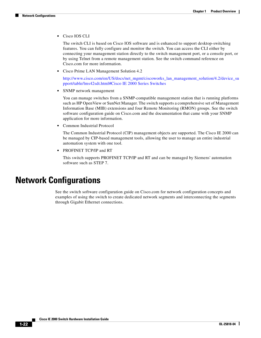 Cisco Systems IE20004TSB, IE20004TSL, IE200016TCB manual Network Configurations 