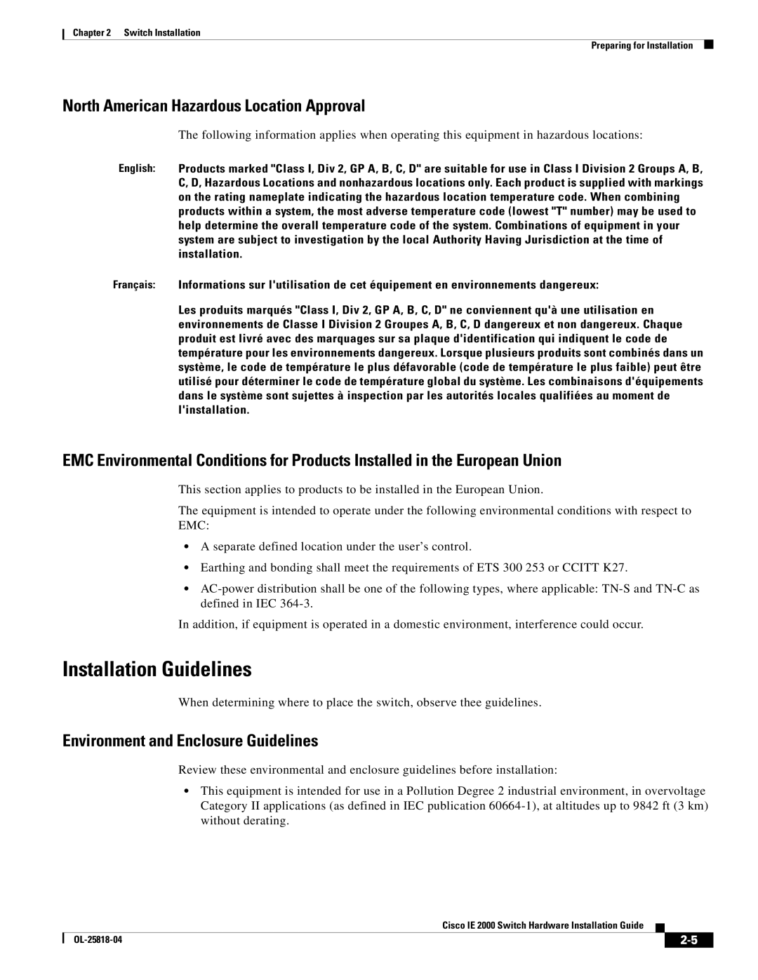 Cisco Systems IE200016TCB, IE20004TSB, IE20004TSL manual Installation Guidelines, North American Hazardous Location Approval 