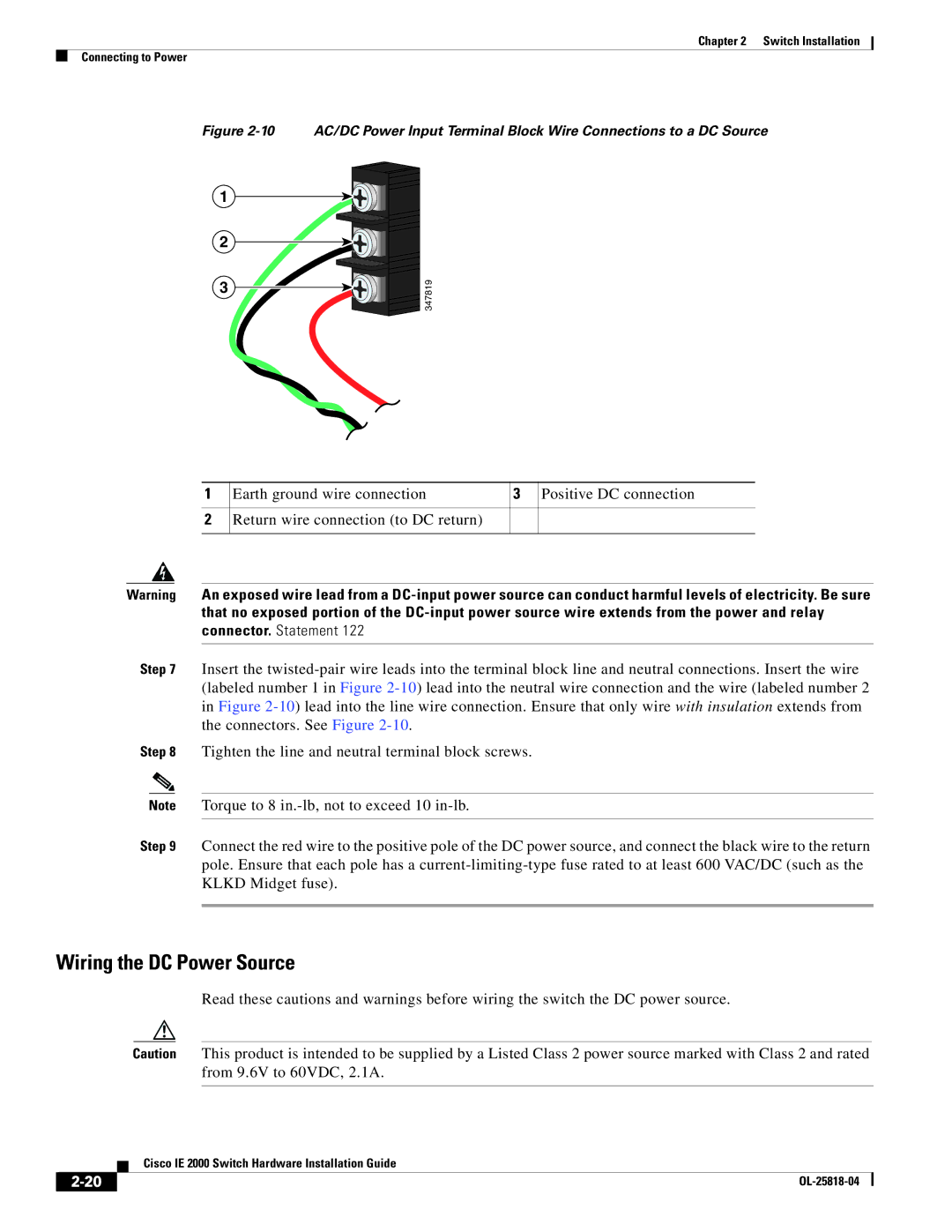 Cisco Systems IE200016TCB, IE20004TSB, IE20004TSL manual Wiring the DC Power Source 