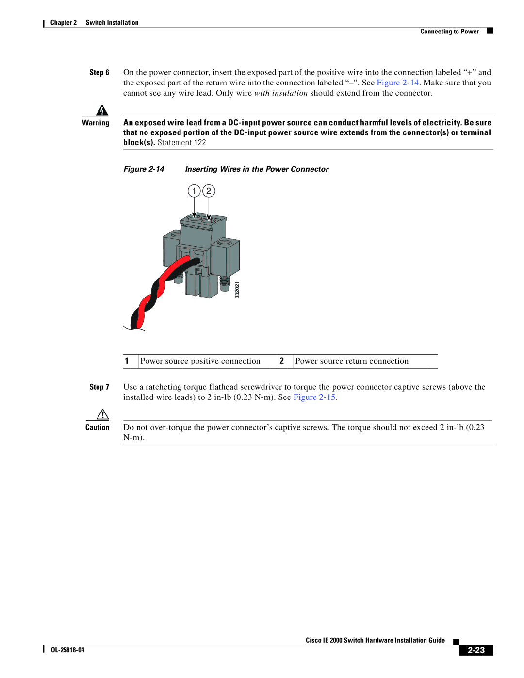 Cisco Systems IE200016TCB, IE20004TSB, IE20004TSL manual Inserting Wires in the Power Connector 