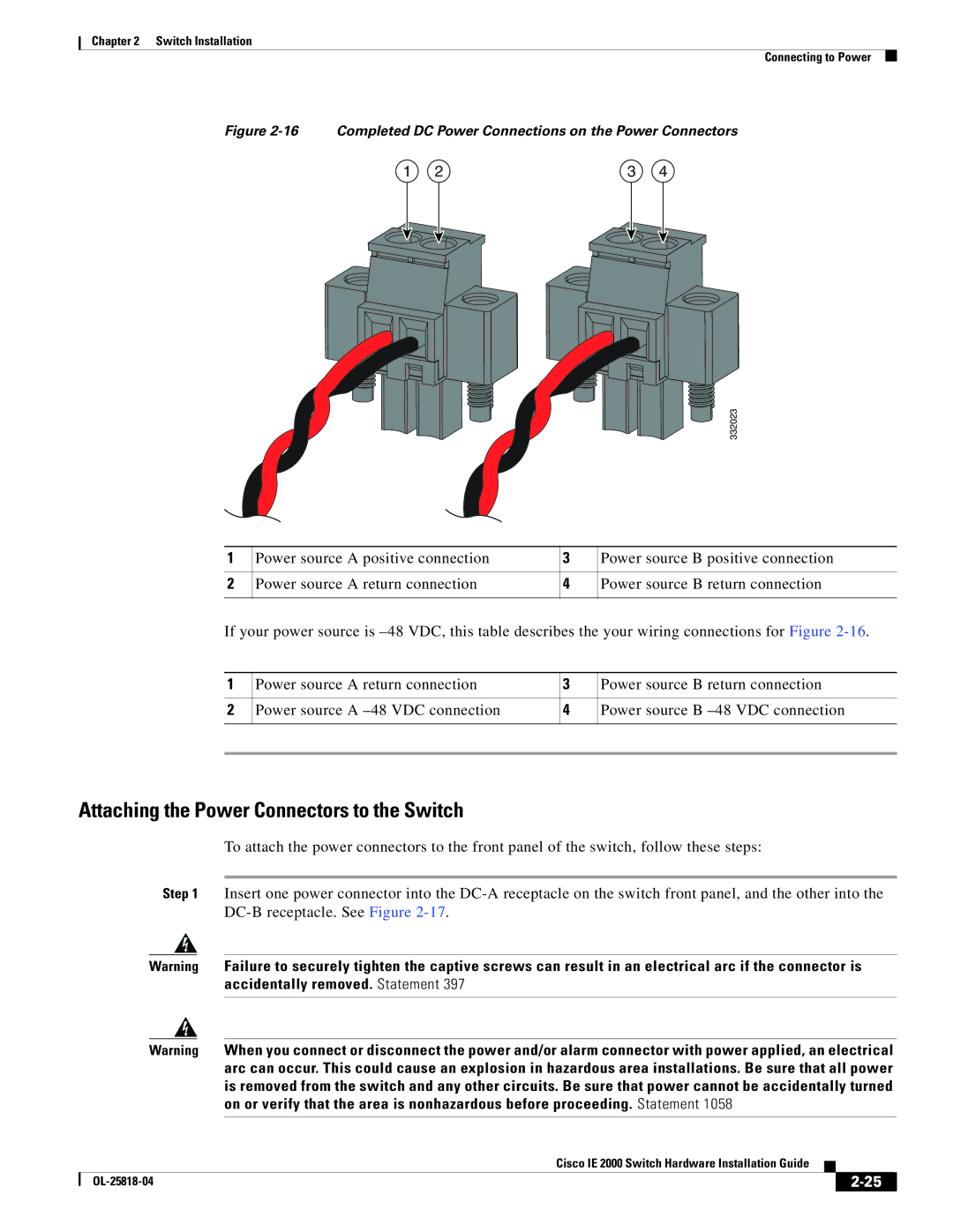 Cisco Systems IE20004TSL, IE20004TSB, IE200016TCB manual Attaching the Power Connectors to the Switch 