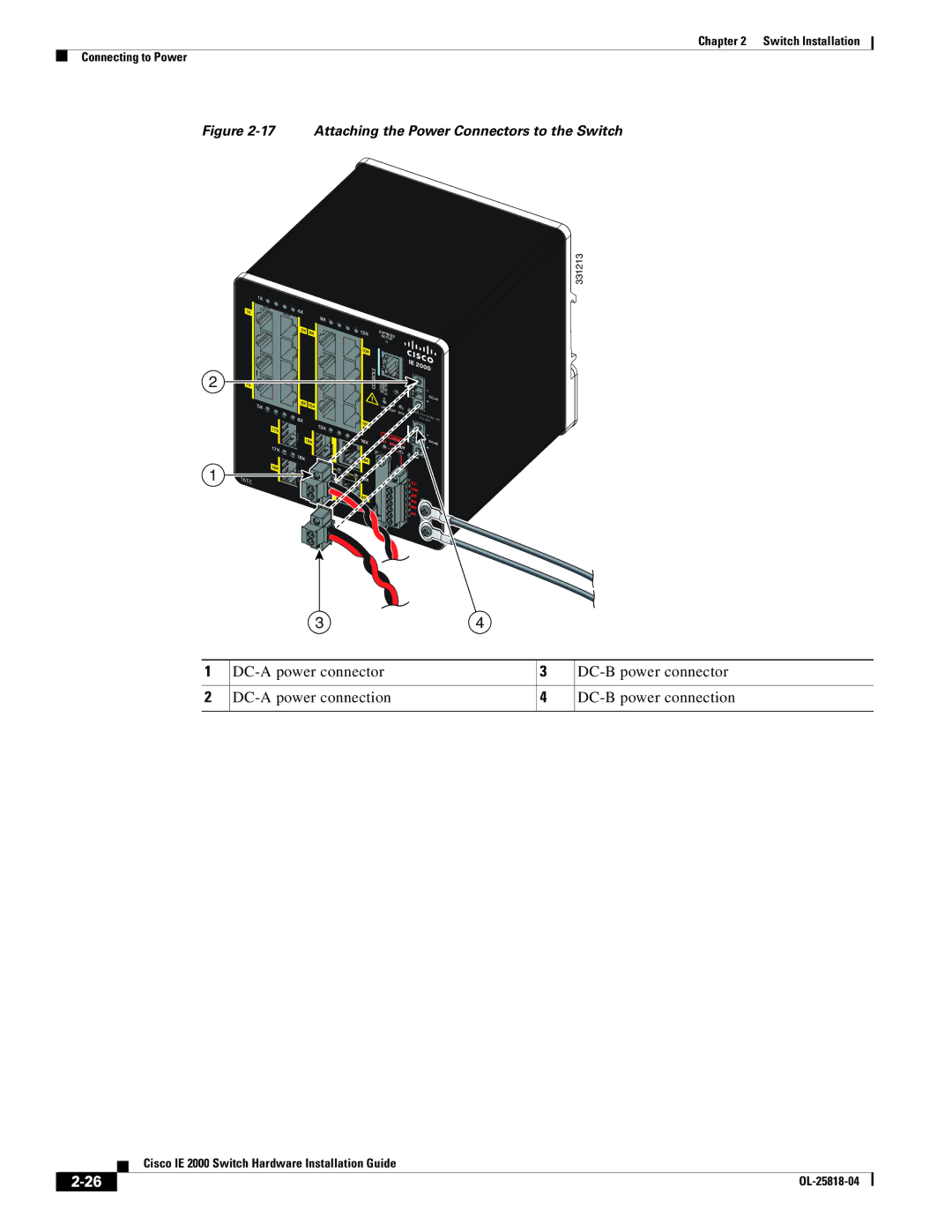 Cisco Systems IE200016TCB, IE20004TSB, IE20004TSL manual Attaching the Power Connectors to the Switch 