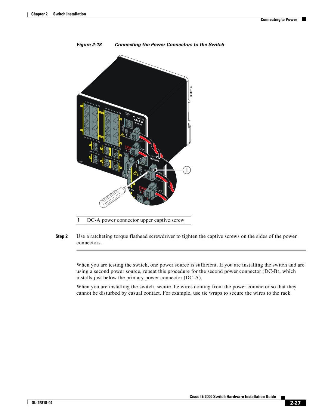 Cisco Systems IE20004TSB, IE20004TSL, IE200016TCB manual Connecting the Power Connectors to the Switch 