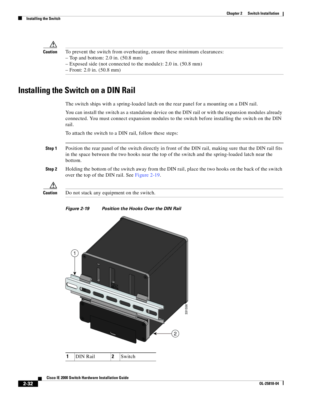 Cisco Systems IE200016TCB, IE20004TSB, IE20004TSL manual Installing the Switch on a DIN Rail, DIN Rail Switch 