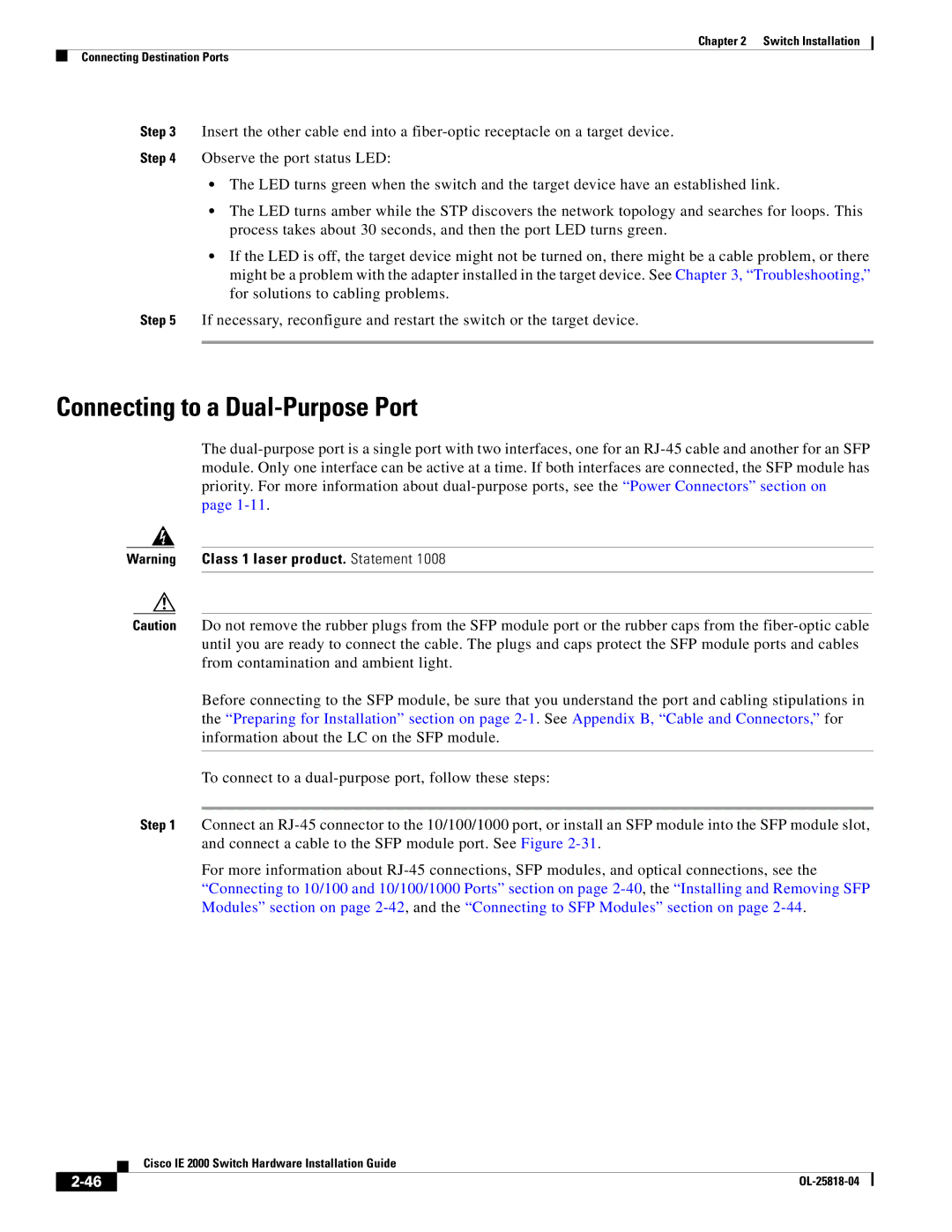 Cisco Systems IE20004TSL, IE20004TSB, IE200016TCB manual Connecting to a Dual-Purpose Port 