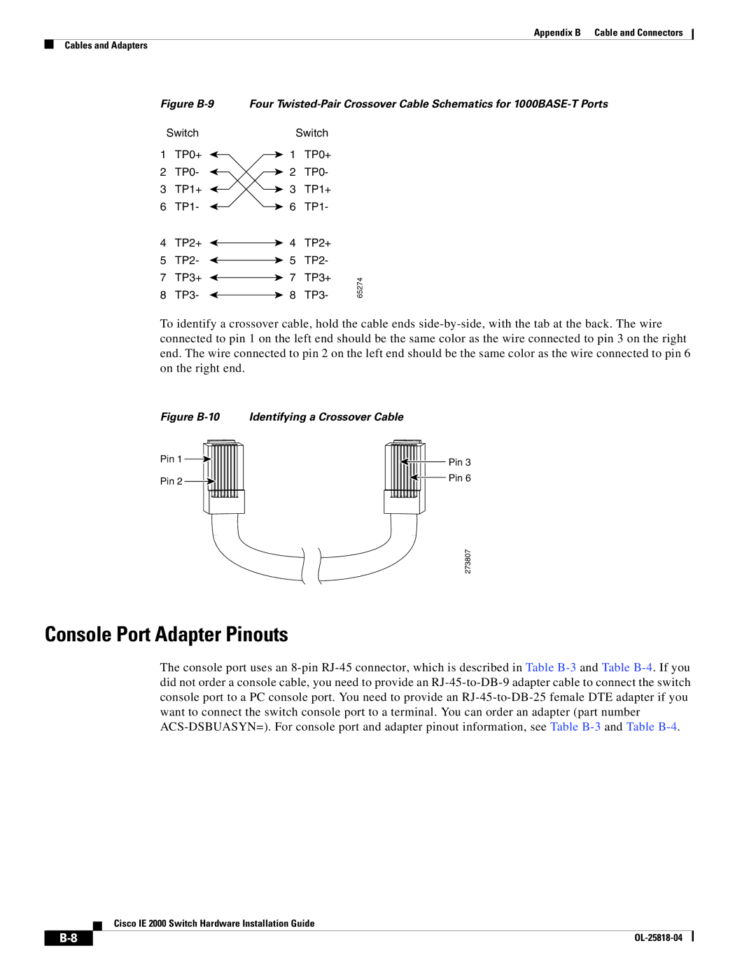 Cisco Systems IE200016TCB, IE20004TSB, IE20004TSL manual Console Port Adapter Pinouts, Figure B-9 