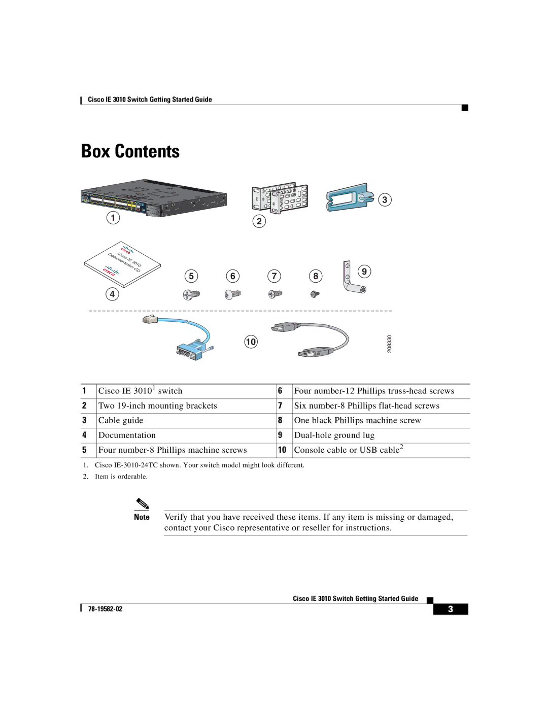 Cisco Systems IE301016S8PC manual Box Contents 