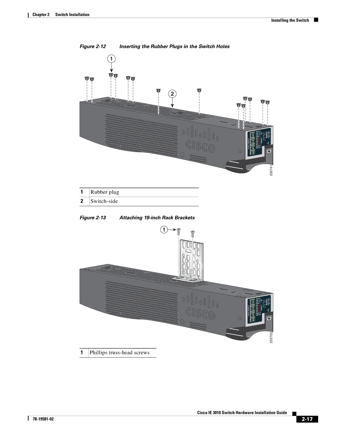 Cisco Systems IE301024TC manual Rubber plug Switch-side 