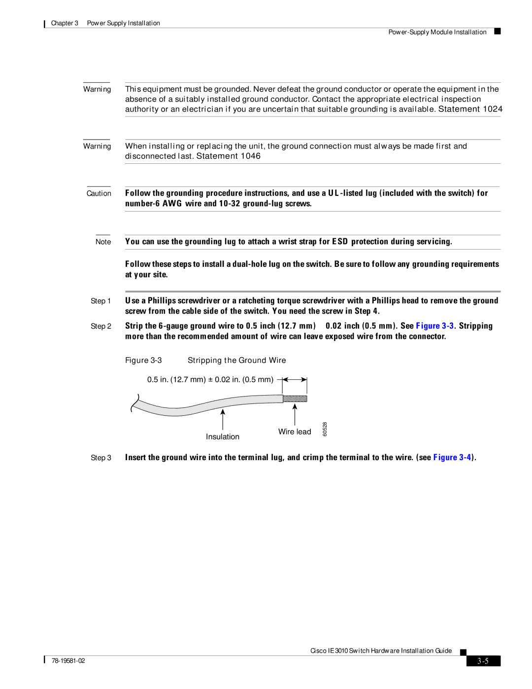 Cisco Systems IE301024TC manual Stripping the Ground Wire 