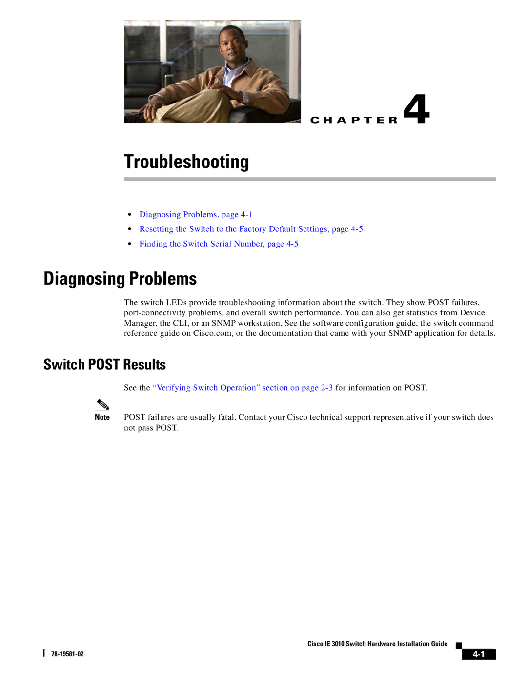 Cisco Systems IE301024TC manual Diagnosing Problems, Switch Post Results 