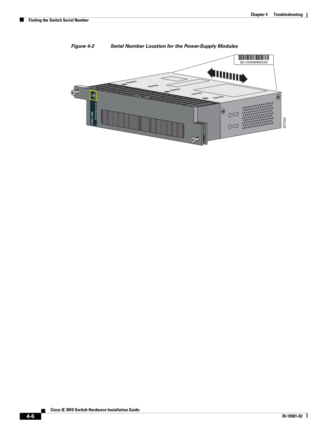 Cisco Systems IE301024TC manual Serial Number Location for the Power-Supply Modules 