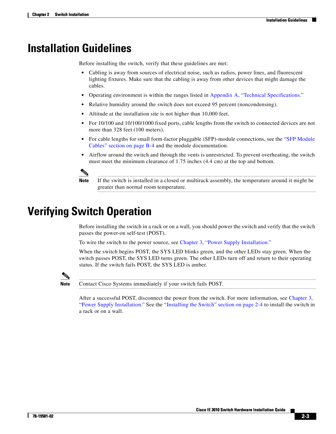 Cisco Systems IE301024TC manual Installation Guidelines, Verifying Switch Operation 