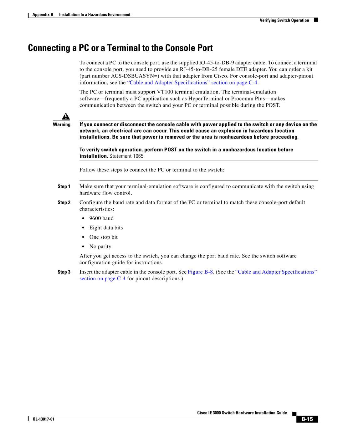 Cisco Systems IE 3000 Series, IEM30004PC manual Connecting a PC or a Terminal to the Console Port 