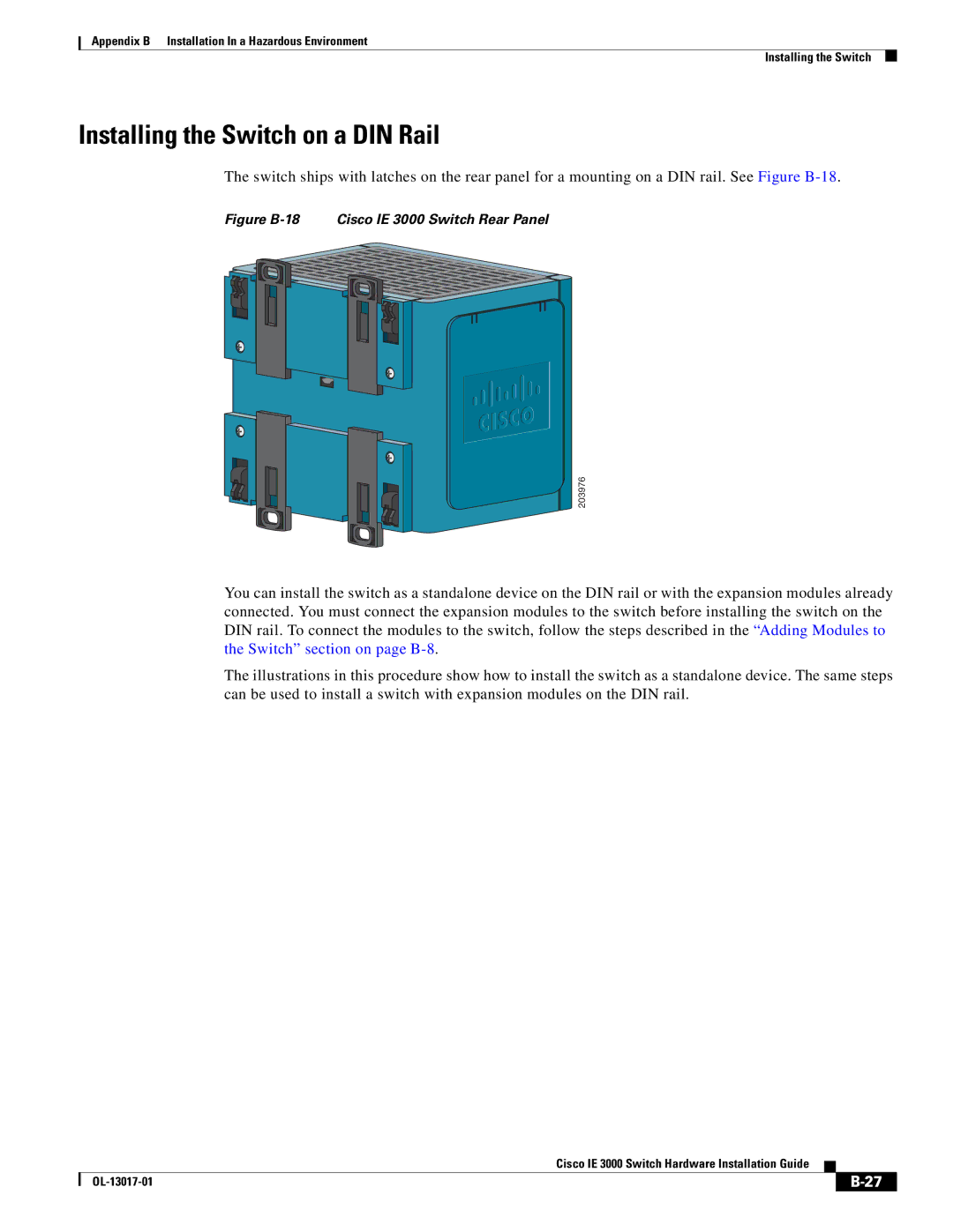 Cisco Systems IE 3000 Series, IEM30004PC manual Figure B-18 Cisco IE 3000 Switch Rear Panel 