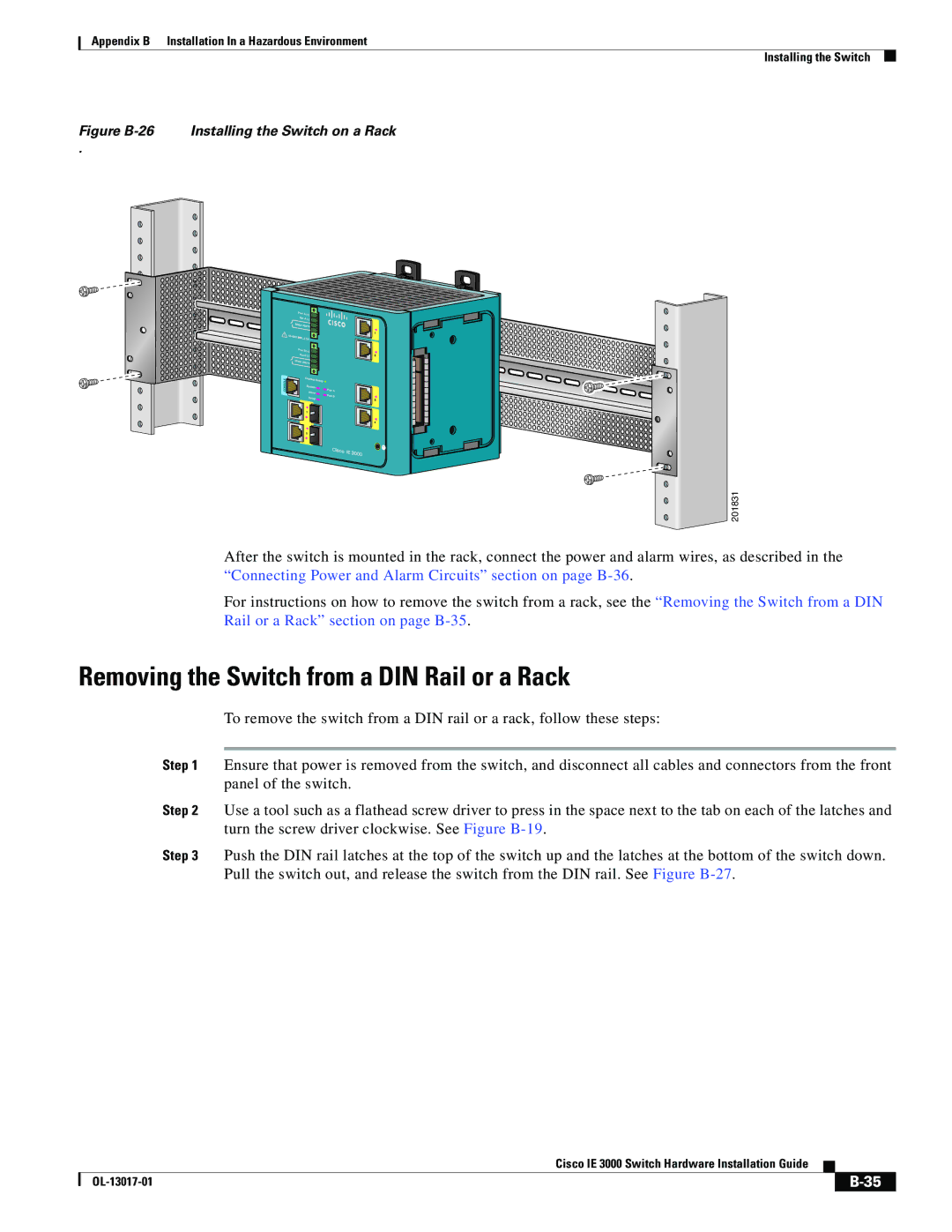 Cisco Systems IE 3000 Series, IEM30004PC manual Figure B-26 Installing the Switch on a Rack 