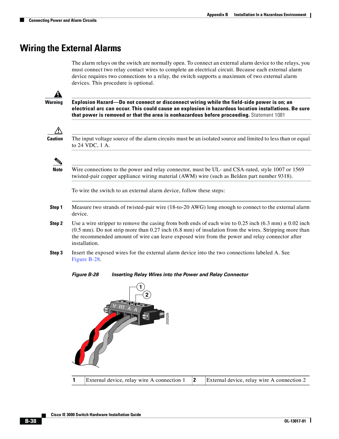 Cisco Systems IEM30004PC, IE 3000 Series manual External device, relay wire a connection 