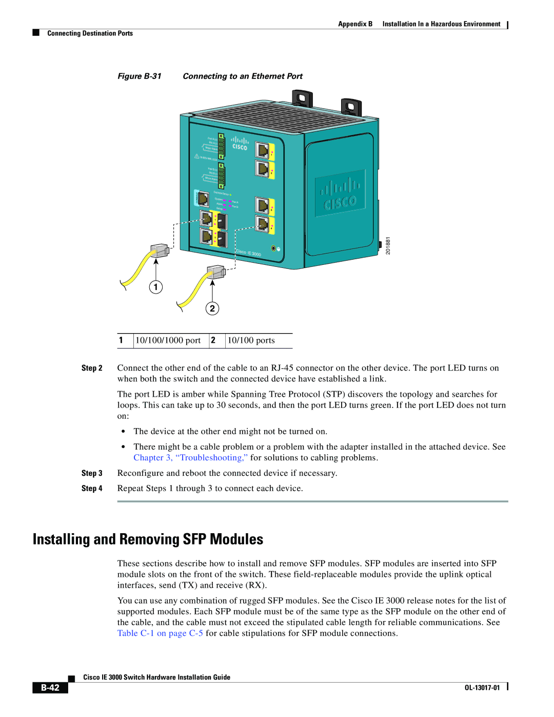 Cisco Systems IEM30004PC, IE 3000 Series manual Figure B-31 Connecting to an Ethernet Port 