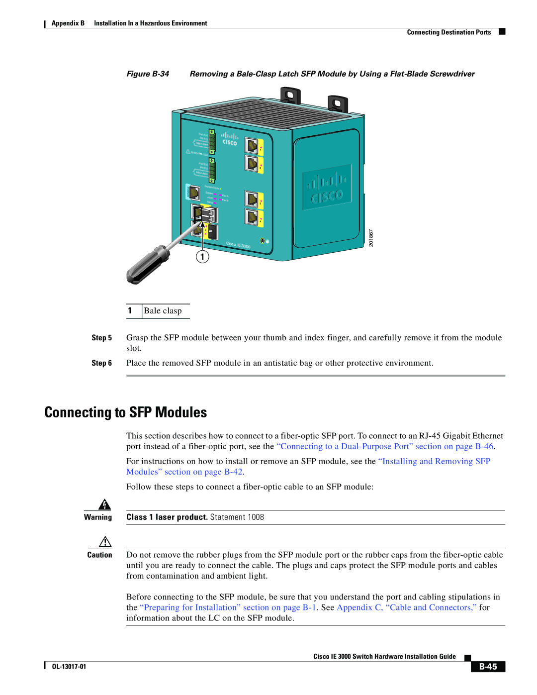 Cisco Systems IE 3000 Series, IEM30004PC manual Connecting to SFP Modules 