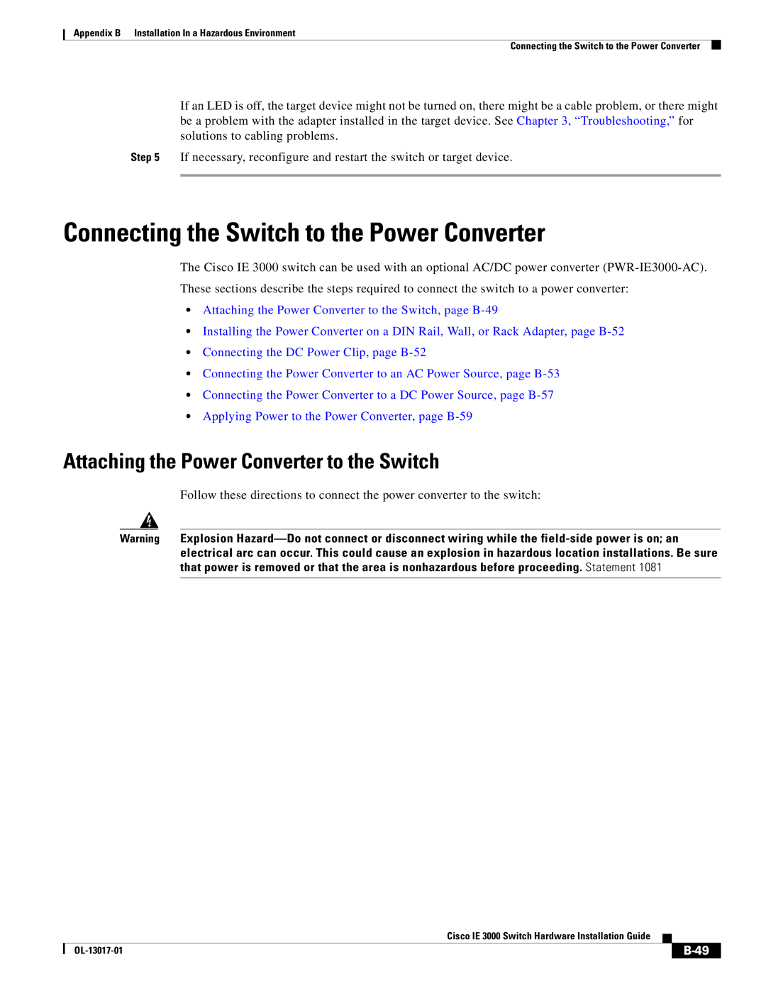 Cisco Systems IE 3000 Series, IEM30004PC manual Connecting the Switch to the Power Converter 