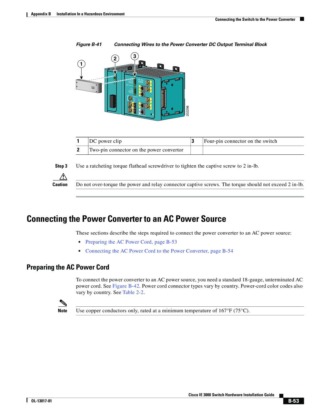 Cisco Systems IE 3000 Series, IEM30004PC manual Connecting the Power Converter to an AC Power Source 