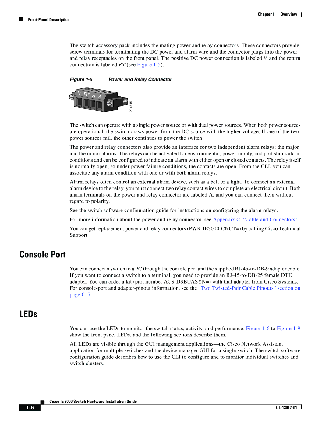 Cisco Systems IEM30004PC, IE 3000 Series manual Console Port, LEDs 